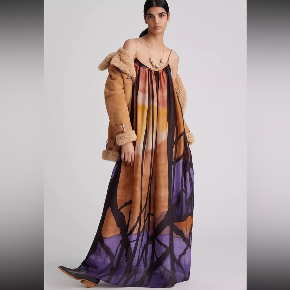 Anthropologie Mes Demoiselles Abstract Silk Maxi Dress